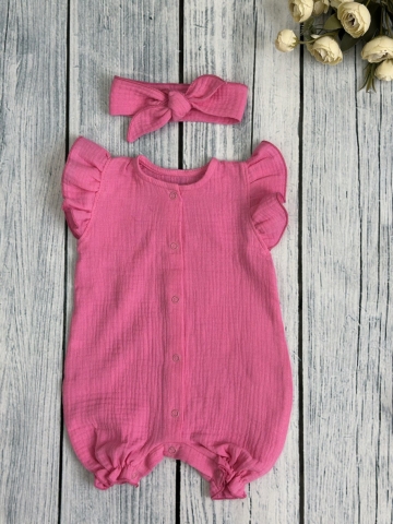 Купить оптом 341-Ф. Песочник с повязкой для девочки из муслина, хлопок 100%, р 62,68,74,80 фуксия в Красноярске